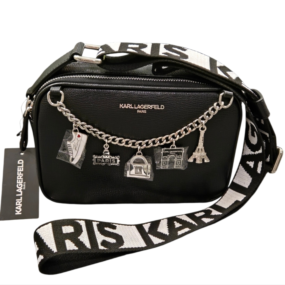 NWT Karl Lagerfeld Paris Maybelle Black Crossbody Charm Bag LIMITED ED